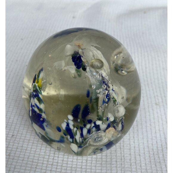 Vintage Small Swedish Incalmo Art Glass Paperweight Clear/Blue 2” (5.8 cm) - Picture 4 of 11